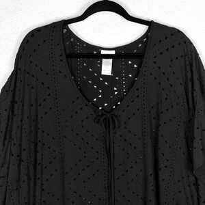 Dotti Womens XL Black Laser Cut Geometric Tie Front Swim Cover Up Poncho Tunic